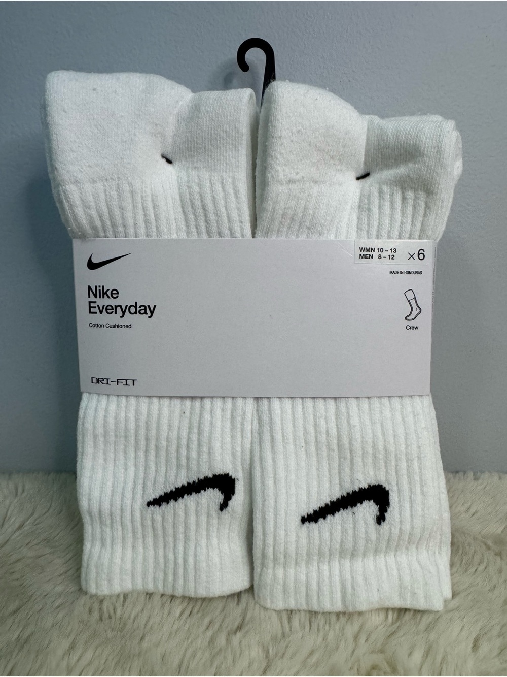 Nike White Crew Athletic Socks with Black Swoosh - 6 Pack